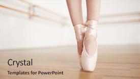  Presentation with faceless - PPT theme featuring ballet shoes - faceless ballerina doing exercises background and a soft green colored foreground