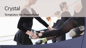  Presentation with ballet - Slide deck having ballet teacher adjusting foot positions background and a light gray colored foreground