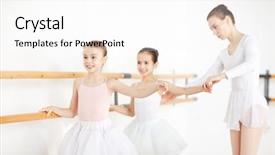  Presentation with exercise class - PPT theme with ballet teacher holding her two background and a white colored foreground