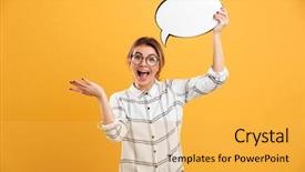  Presentation with photo - PPT theme with ballon - photo of surprised woman 20s background and a yellow colored foreground