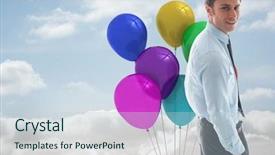  Presentation with happy birthday multicorored balloons - PPT layouts having ballon man - happy businessman standing with hand background and a  colored foreground