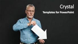  Presentation with 60s - Slide deck with ballon man - image of frustrated bearded gentleman background and a dark gray colored foreground