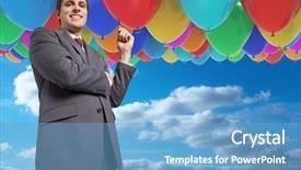  Presentation with narrative pen - PPT layouts with ballon man - thoughtful businessman holding pen background and a  colored foreground