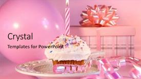  Presentation with birthday balloon - PPT theme enhanced with balloon and gift on pink background and a lemonade colored foreground