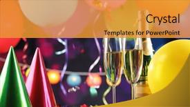  Presentation with new year - Audience pleasing presentation theme consisting of celebrating balloons - new year's party decoration backdrop and a gold colored foreground