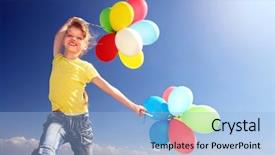  Presentation with girl running on the beach clouds - Audience pleasing theme consisting of wind water - little girl playing with balloons backdrop and a light blue colored foreground