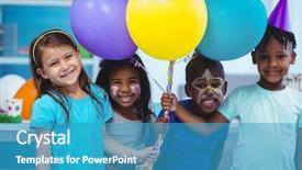  Presentation with kids birthday - PPT layouts enhanced with balloons at the birthday background and a teal colored foreground