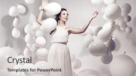  Presentation with balloon - Slide set featuring balloons celebration - beautiful brunette beauty on balloon background and a light gray colored foreground