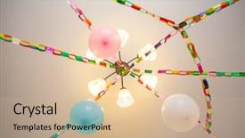  Presentation with party - Beautiful slides featuring balloons hanging from the ceiling backdrop and a soft green colored foreground