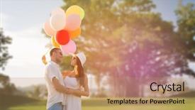  Presentation with dating - PPT theme with balloons hugging over summer park background and a coral colored foreground