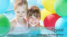  Presentation with swimming - Slide deck featuring businessman holding a cardboard smiley face emoticon in front of his head background and a violet colored foreground