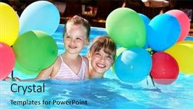  Presentation with swimming - Colorful PPT theme enhanced with balloons in swimming pool backdrop and a light blue colored foreground