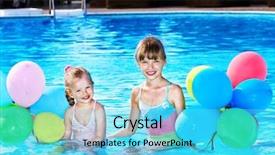  Presentation with swimming - Theme with balloons in swimming pool background and a cyan colored foreground
