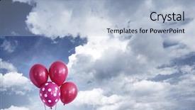  Presentation with balloons - Audience pleasing slide set consisting of happy birthday card air fly - balloons with cloudy sky backdrop and a light blue colored foreground
