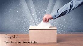  Presentation with vote - Audience pleasing PPT layouts consisting of ballot-box-with-person-casting backdrop and a coral colored foreground