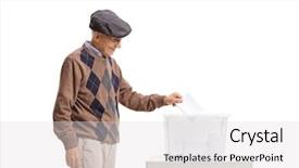  Presentation with vote - Cool new presentation theme with ballots - senior man casting a vote backdrop and a light gray colored foreground