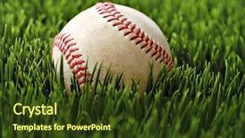  Presentation with baseball field - Beautiful PPT theme featuring baseball in grass macro backdrop and a tawny brown colored foreground