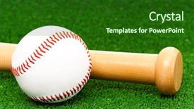  Presentation with mlb baseball game ball - Theme featuring close-up of wooden bat and baseball ball on artificial green grass background and a forest green colored foreground