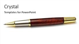  Presentation with pen - Cool new slide deck with ballpoint pen isolated on white backdrop and a white colored foreground