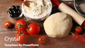 Presentation with dough - Beautiful presentation theme featuring balls and ingredients for pizza backdrop and a tawny brown colored foreground