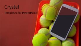  Presentation with phone - Slides consisting of balls in basket on maroon background and a tawny brown colored foreground