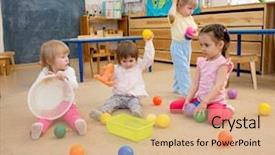  Presentation with children playing - Audience pleasing slides consisting of balls in kindergarten or daycare backdrop and a coral colored foreground