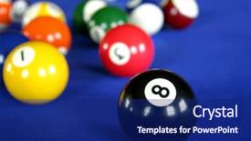  Presentation with billiard pool game nine ball - Beautiful PPT theme featuring balls on blue pool table backdrop and a navy blue colored foreground