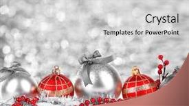  Presentation with christmas balls disco ball - PPT layouts having balls on shiny silver background background and a light gray colored foreground