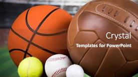  Presentation with sports balls - Audience pleasing slide set consisting of balls-sports-equipment-winner-background backdrop and a tawny brown colored foreground