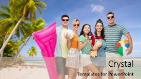  Presentation with polynesia - Slides with balls towel camera and air background and a soft green colored foreground