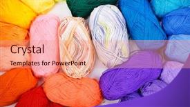  Presentation with abstract rainbow color prism - Presentation theme featuring balls with colored threads rainbow background and a coral colored foreground