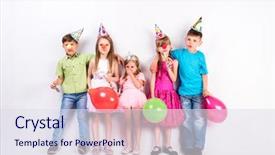  Presentation with cute birthday - Audience pleasing PPT theme consisting of baloon - cute children celebrating birthday backdrop and a sky blue colored foreground