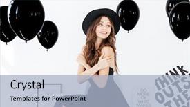  Presentation with hot air balloons racing - Audience pleasing slides consisting of baloon - smiling beautiful young woman sitting backdrop and a light blue colored foreground