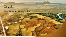  Presentation with bird eye view - Colorful PPT theme enhanced with blue baloons - aerial bird's-eye sunrise time view backdrop and a yellow colored foreground