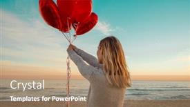  Presentation with valentine - Beautiful slide set featuring baloons holding hands in sunset as valentine concept backdrop and a coral colored foreground