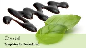  Presentation with salad dressing - Audience pleasing theme consisting of balsamic-vinegar-cream-and-basil backdrop and a yellow colored foreground