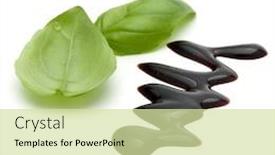  Presentation with salad dressing - PPT theme featuring balsamic vinegar cream and basil leaves isolated on white background italian salad dressing sauce background and a soft green colored foreground