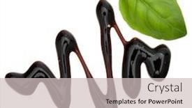  Presentation with salad dressing - Audience pleasing slides consisting of balsamic vinegar cream and basil leaves isolated on white background italian salad dressing sauce backdrop and a light gray colored foreground