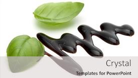  Presentation with salad dressing - Presentation theme consisting of balsamic-vinegar-cream-and-basil background and a light gray colored foreground
