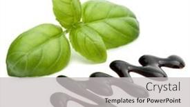  Presentation with salad dressing - Presentation with balsamic-vinegar-cream-and-basil background and a light gray colored foreground