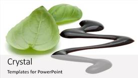  Presentation with salad dressing - Presentation theme consisting of balsamic vinegar cream and basil background and a white colored foreground