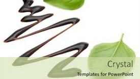  Presentation with salad dressing - Colorful presentation theme enhanced with balsamic vinegar cream and basil leaves isolated on white background italian salad dressing sauce backdrop and a soft green colored foreground