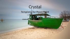  Presentation with fishing boat - Presentation design featuring baltic beach in gdynia orlowo background and a light blue colored foreground