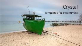  Presentation with fishing boat - Cool new PPT theme with baltic beach in gdynia orlowo backdrop and a light blue colored foreground