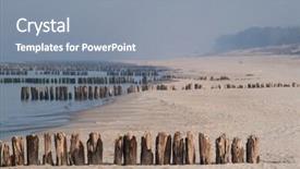  Presentation with foggy - Presentation theme featuring baltic coast with wooden breakwaters in foggy day background and a gray colored foreground