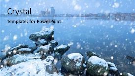  Presentation with sunset coast of the sea - Presentation consisting of baltic sea coast near solvesborg background and a light blue colored foreground