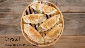  Presentation with dumpling - Presentation theme with bamboo basket chinese food background and a coral colored foreground