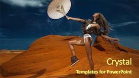  Presentation with women - Audience pleasing theme consisting of bamboo free - young women jumping backdrop and a tawny brown colored foreground