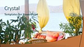  Presentation with interior design cafeteria - Audience pleasing presentation theme consisting of bamboo furniture - summer cafe interior shallow dof backdrop and a sky blue colored foreground