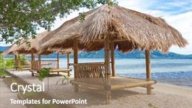  Presentation with hut - Audience pleasing theme consisting of bamboo hut on beach backdrop and a coral colored foreground